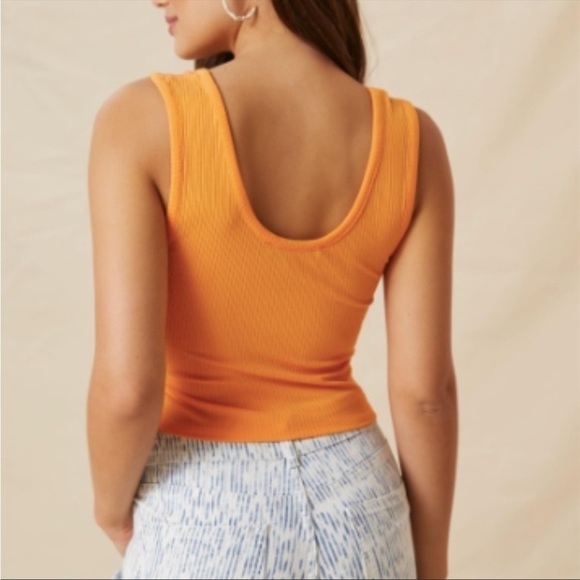 NWT Anthropologie Sunday in Brooklyn Bow Tie Front Ribbed Tank in Orange - Picture 2 of 6